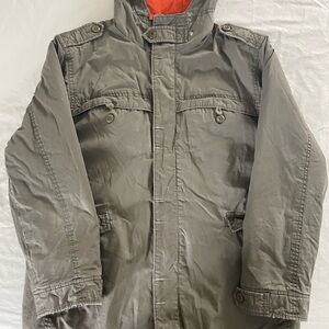 Gap distressed army green jacket, parka, hooded and quilted , boys XXL